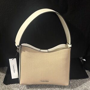 Calvin Klein Tan and Cream Shoulder Bag
